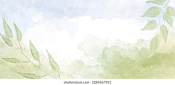 Abstract watercolor background vector. Luxury invitation card background with green leaves. Invite design for wedding and vip cover template.