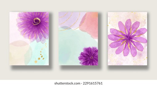 Abstract watercolor background vector. Luxury invitation card background with golden line and flower. Invite design for wedding and vip cover template.