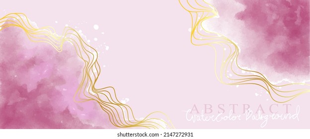 Abstract Watercolor background. Wallpaper design with golden line arts Vector illustration for prints, cover background, wall art and invitation cards