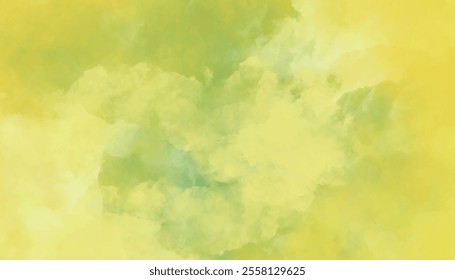 Abstract watercolor background. Yellow clouds on a green background. A light shade of green within the yellow color range.