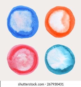 Abstract watercolor backgrounds in circle. Vector watercolor stains. Abstract hand drawn watercolor banners, vector illustration.