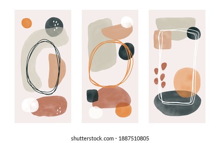 Abstract watercolor backgrounds. Minimalist set for stories, mobile wallpaper, contemporary artwork for social media. Vector design