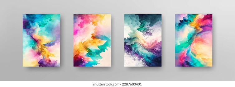 Abstract watercolor backgrounds set. Vector colorful background for poster. Vertical banner illustration