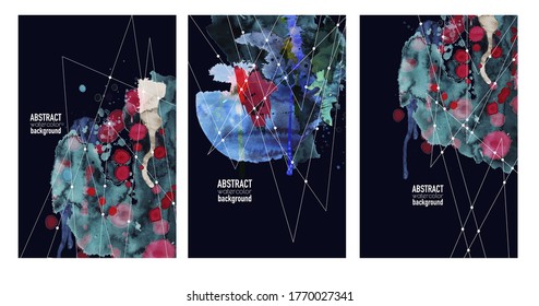Abstract watercolor banners with blots and lines. Vector.