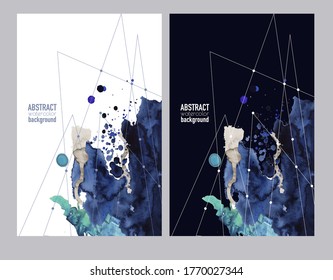 Abstract watercolor banners with blots and lines. Vector.