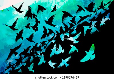 Abstract watercolor birds. Vector