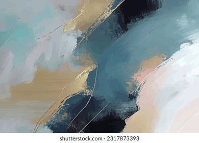 Abstract watercolor blue and gold watercolor vector art background