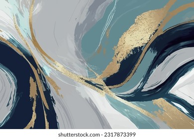 Abstract watercolor blue and gold watercolor vector art background