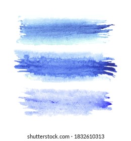 Abstract watercolor blue set brush stroke. With space for copy text. For banner, poster, packaging design. Hand drawn vector illustration.