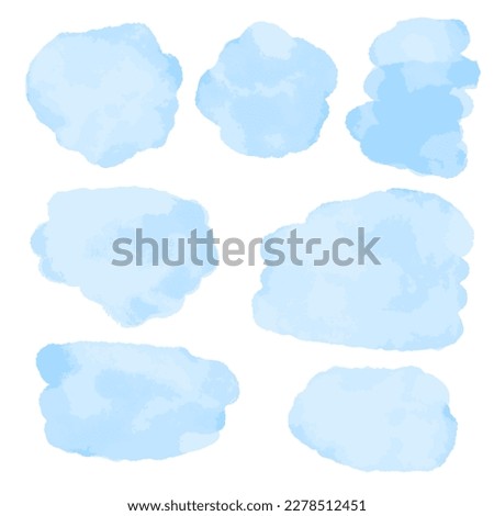 Abstract watercolor blue spots. Splashes for background, watermark and design. Strokes of various shapes. Set vector illustration