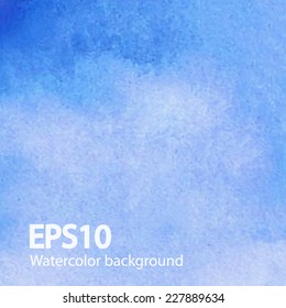 Abstract watercolor blue vector background. Hand drawn illustration, design card, template for text.