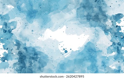 abstract watercolor blue water rectangle frame, background with splashes	
