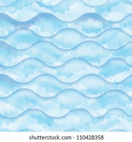 Abstract watercolor blue wave pattern, water texture sketch background