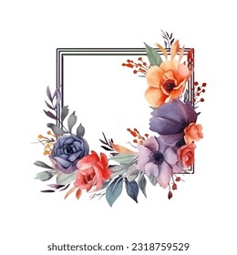 Abstract watercolor boho floral frame, vector illustration