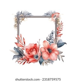 Abstract watercolor boho floral frame, vector illustration
