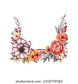 Abstract watercolor boho floral frame, vector illustration