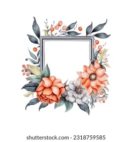 Abstract watercolor boho floral frame, vector illustration