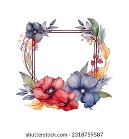 Abstract watercolor boho floral frame, vector illustration