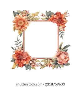 Abstract watercolor boho floral frame, vector illustration