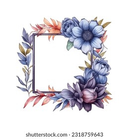 Abstract watercolor boho floral frame, vector illustration