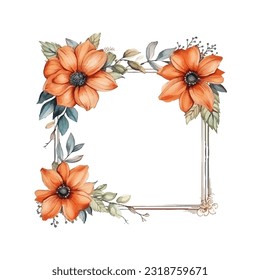Abstract watercolor boho floral frame, vector illustration