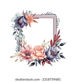 Abstract watercolor boho floral frame, vector illustration