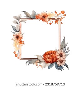 Abstract watercolor boho floral frame, vector illustration