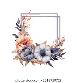 Abstract watercolor boho floral frame, vector illustration