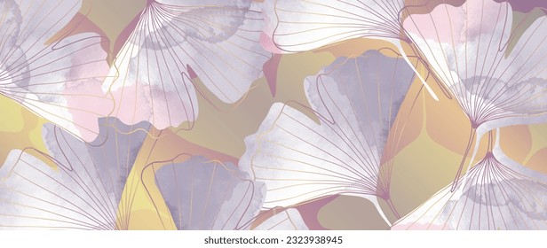 Abstract watercolor botanical background with watercolor branches of ginkgo biloba. Background for decor, wallpapers, postcards, diplomas, covers and presentations