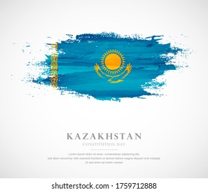 Abstract watercolor brush stroke flag for constitution day of Kazakhstan