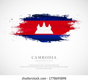 Abstract watercolor brush stroke flag for independence day of Cambodia