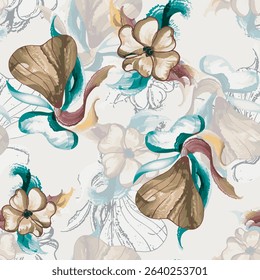 Abstract watercolor brush strokes in vivid colors on soft pastel backgrounds. Perfect for textile design, wallpapers, and contemporary digital art