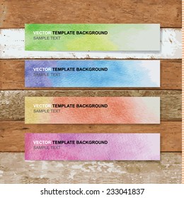 Abstract watercolor brushes background for template design on vintage wooden texture. Vector illustration.