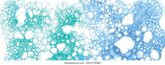 Abstract watercolor bubble texture in blue and turquoise. Hand-painted style perfect for use in banners, backgrounds, and graphic design projects