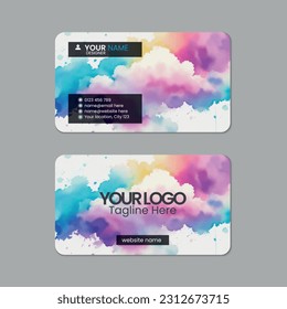 Abstract watercolor business card template design with texture and pattern, visiting card, name card, Print ready double sided clean fresh and modern corporate business card layout with mockup