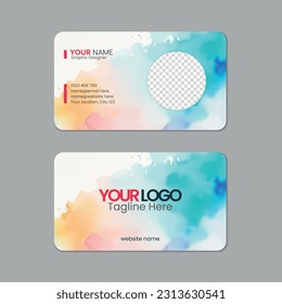 Abstract watercolor business card template design with texture and pattern, visiting card, name card, Print ready double sided clean fresh and modern corporate business card layout with mockup