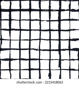 Abstrakte Aquarellfarbe mit abgeschwächten Vektorgrafiken nahtloses Muster. Fashion Textil Check Plaid Druck in Schwarz-Weiß-Farben. Kunst, farbiges Grunge, strukturierter Hintergrund. Trendfarbenes Stoffdesign oder Verpackungspapier