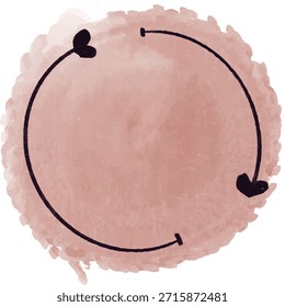 Abstractas círculo de acuarela con flechas, bucle, ciclo. Textura orgánica, rosa suave. Diseño minimalista, concepto ecológico, economía circular, sostenibilidad, flujo. Ideal para branding.