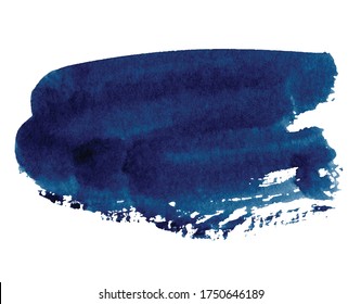 Abstract watercolor classic blue shapes on white background. Color splashing hand drawn vector painting