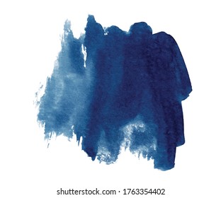 Abstract watercolor classic blue shapes on white background. Color splashing hand drawn vector painting