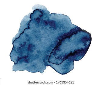 Abstract watercolor classic blue shapes on white background. Color splashing hand drawn vector painting