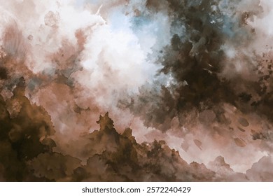 Abstract watercolor clouds, soft color gradients, artistic landscape background, atmospheric texture, serene nature scene.