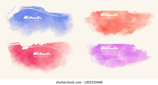 Abstract watercolor color brush strokes set painted background. Texture paper. Vector illustration.