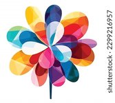 abstract watercolor colorful flower, white background, flat colors, vector illustration, digital art