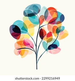 abstract watercolor colorful flower, white background, flat colors, vector illustration, digital art