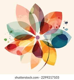 abstract watercolor colorful flower, white background, flat colors, vector illustration, digital art