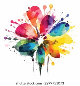 abstract watercolor colorful flower, white background, flat colors, vector illustration, digital art