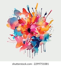 abstract watercolor colorful flower, white background, flat colors, vector illustration, digital art