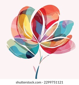 abstract watercolor colorful flower, white background, flat colors, vector illustration, digital art svg