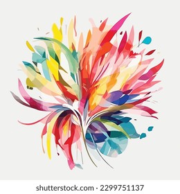 abstract watercolor colorful flower, white background, flat colors, vector illustration, digital art